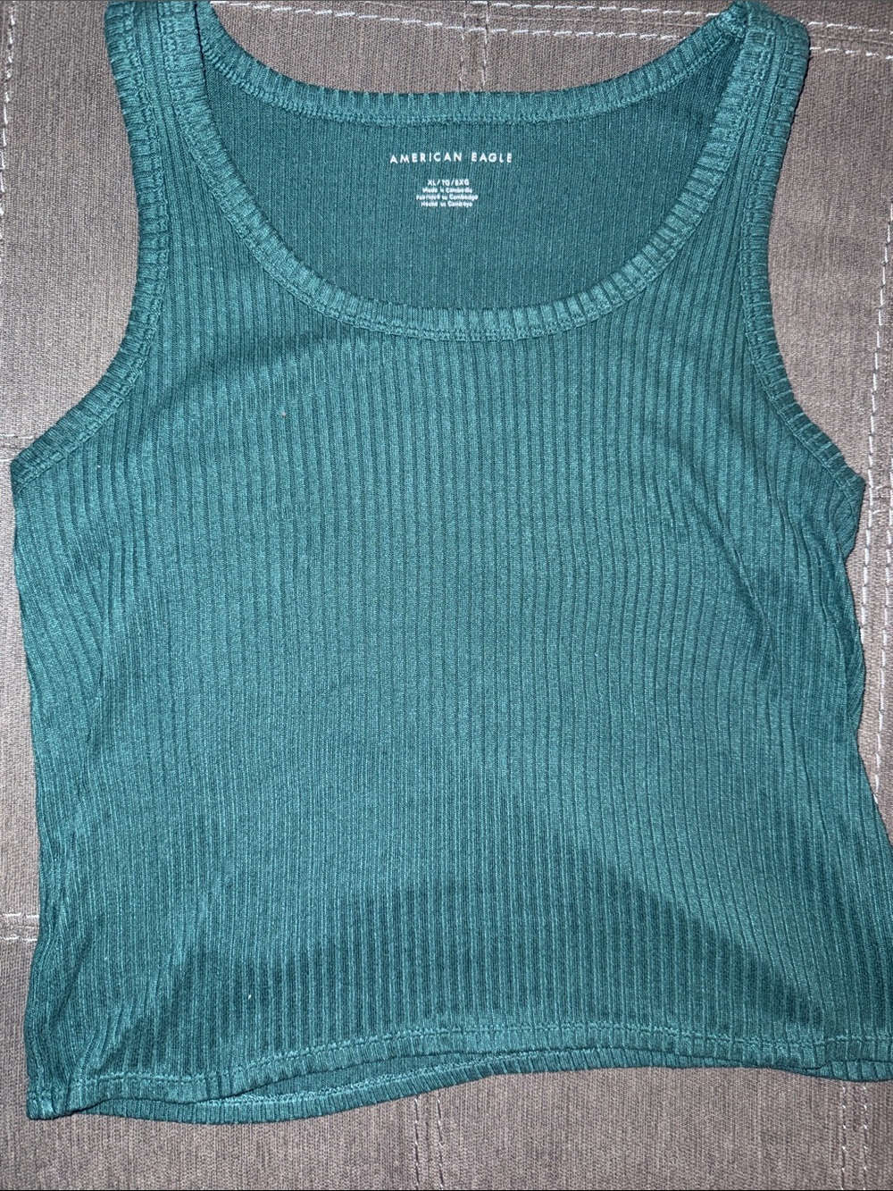 American Eagle Outfitters Dark Green Ribbed Scoop Tank Top
